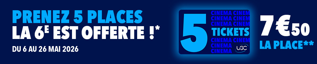 1 place offerte pour l'achat d'une carte UGC 5 Tickets
