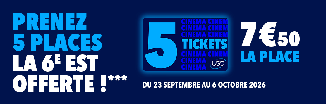 1 place offerte pour l'achat d'une carte UGC 5 Tickets